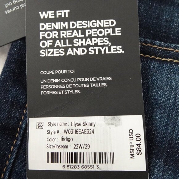 Silver Jeans Elyse Skinny Leg Women's Plus Size 22W Blue Denim Stretch - Picture 9 of 11